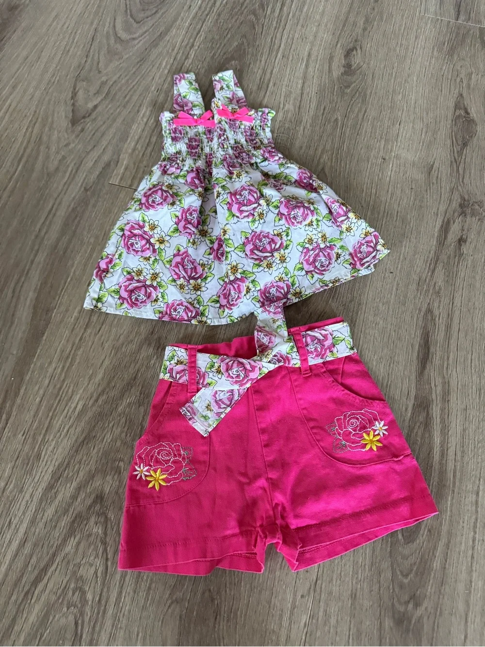 Pink Floral Sundress Top & Hot Pink Shorts Set - Toddler Set
